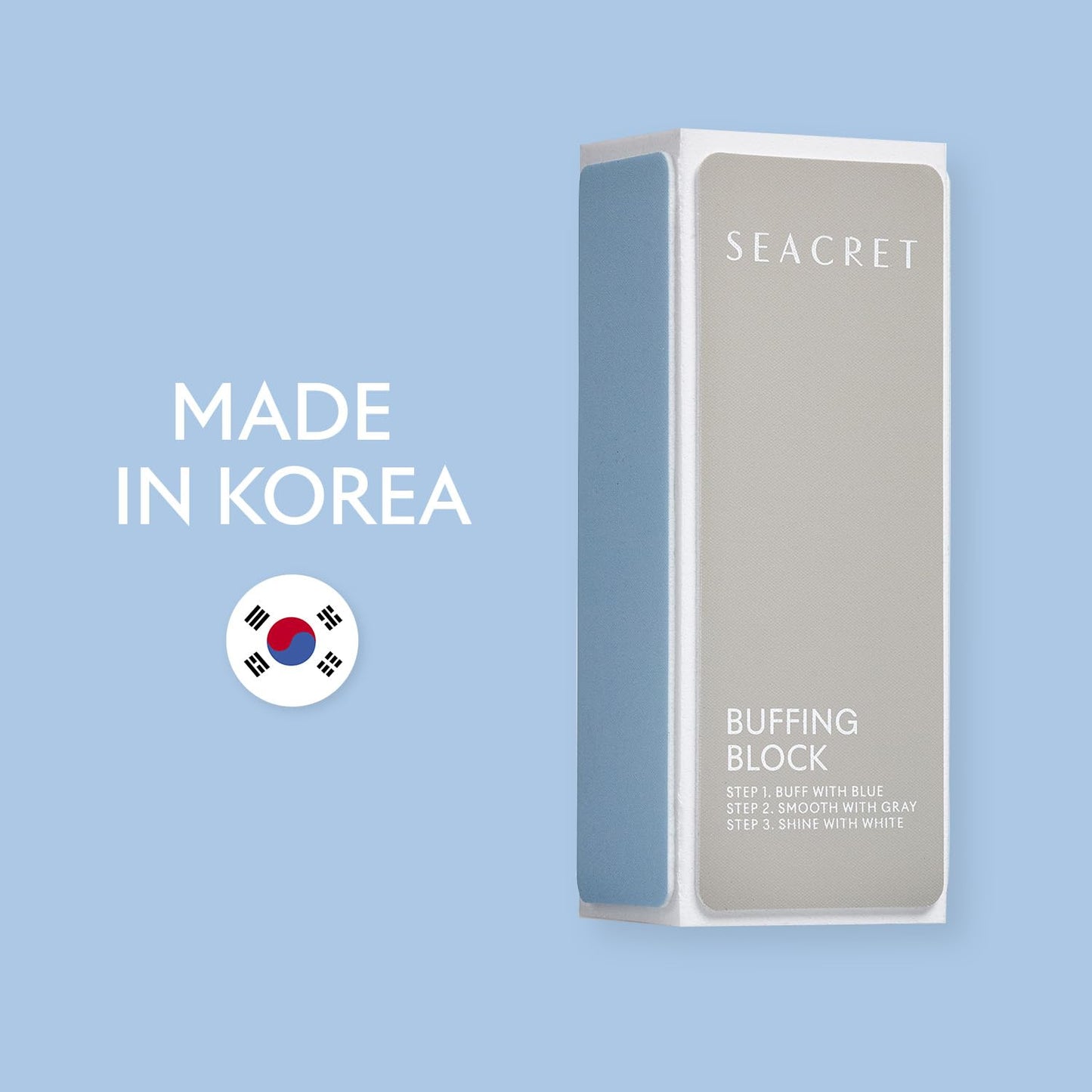 SEACRET Nail Buffer Block - 3-Way Salon Shine for Natural Nails, Smooths Ridges & Buffs to Glossy Finish Without Polish - Korean Made - Manicure & Pedicure, Pack of 2