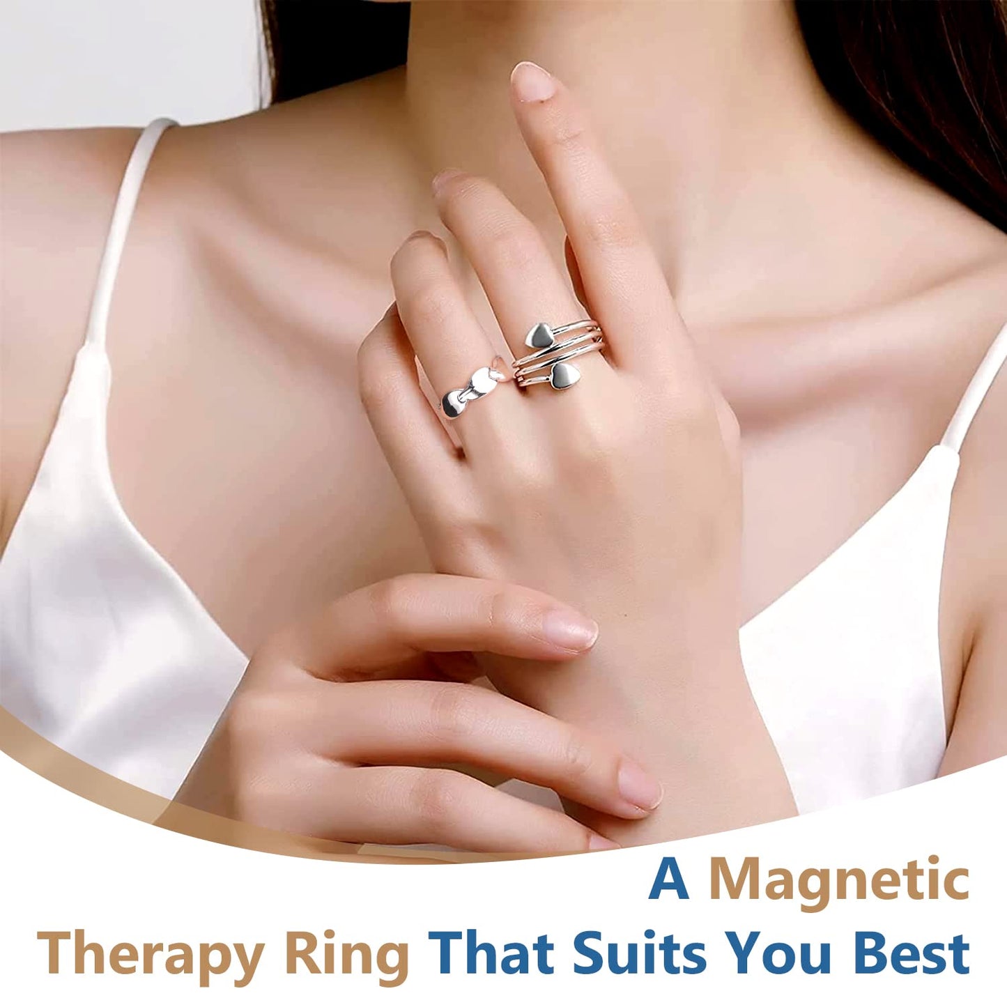 Feraco 2PCS Copper Rings for Women,99.99% Pure Cooper Magnetic Thumb Ring with Magnet,Lymphatic Jewelry Gifts for Womens