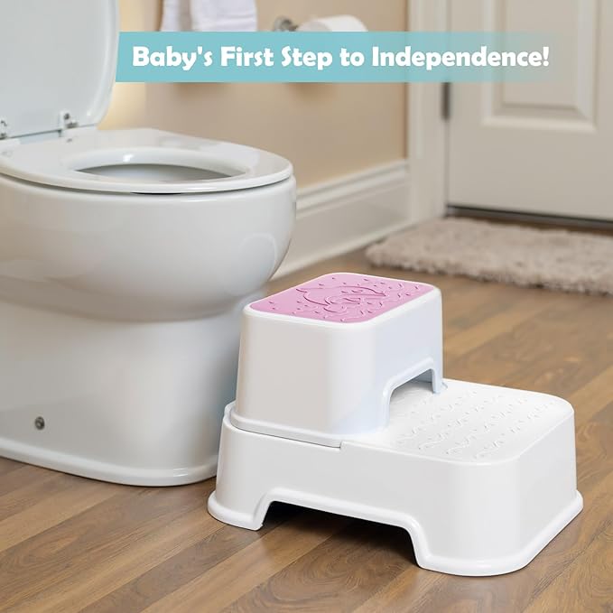 2-Step Stool for Kids - Toddler Anti-Slip Step Stool for Bathroom Sink/Toilet Potty Training/Kitchen Counter, 10" Height, 220 lbs Capacity, Durable & Stable (2Packs Pink)