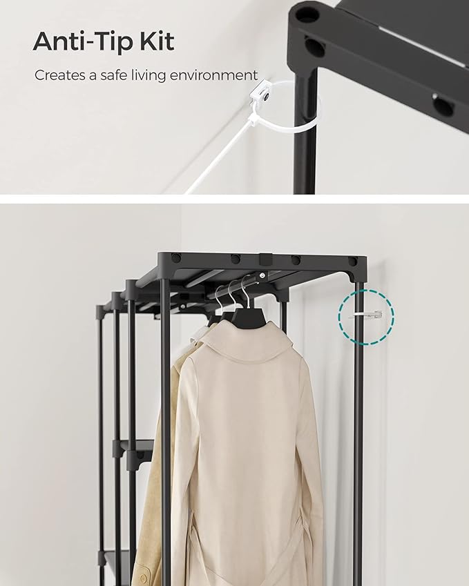 SONGMICS Portable Closet, Freestanding Closet Organizer, Clothes Rack with Shelves, Hanging Rods, Storage Organizer, for Cloakroom, Bedroom, 71.7 x 16.9 x 71.7 Inches, Black URYG037B02