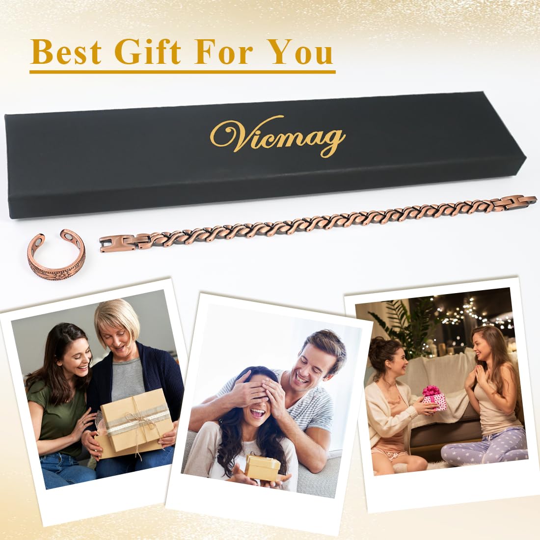 Vicmag Copper Bracelet for Women Magnetic Bracelets 99.9% Pure Copper Jewelry Present with Adjustment Tool