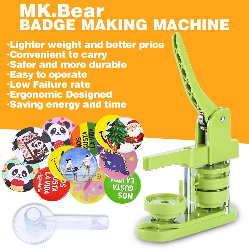 MK.Bear Button Maker Machine 58mm (2.25 in) Installation-Free, DIY Button Pin Maker Machine, Badge Punch Press with Free 100pcs Badge Supplies & Pictures & Circle Cutter