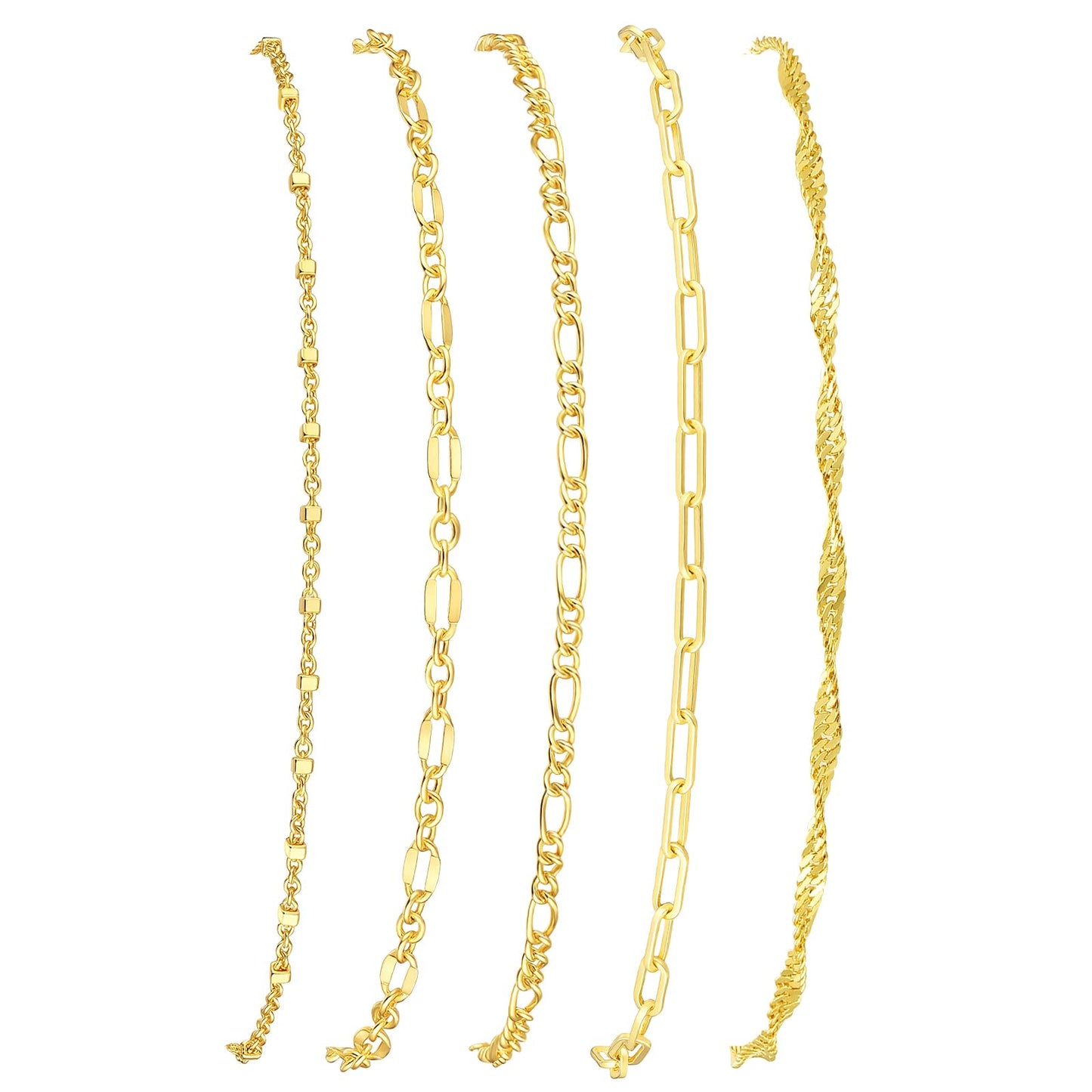 Striviio Gold Bracelets for Women, 14K Gold Plated Stackable Bracelet Stack Set Adjustable Charm Small Square Chain Snake Link Layered Waterproof Jewelry Sets Gifts