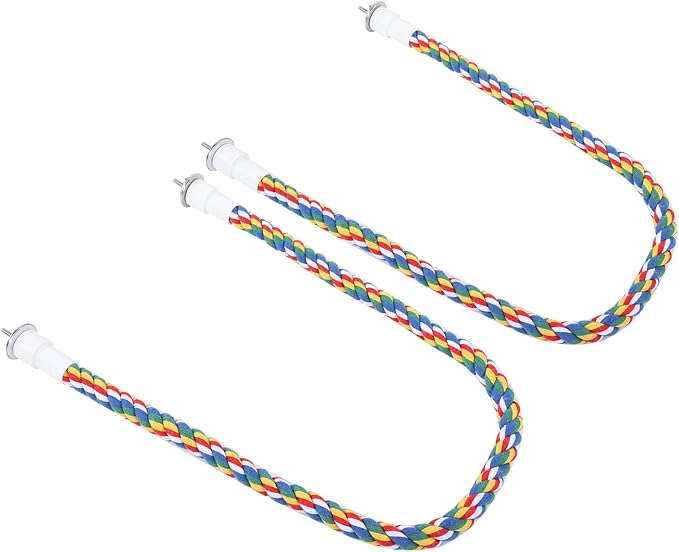 2PCS 23.6" Bird Rope Perches, Soft Cotton Parrot Perch Chewing Toy with Quick Fixing Screws, Colorful Bird Cage Accessories for Parakeets Cockatiels, Budgie, Canary, Comfy Rope Toy
