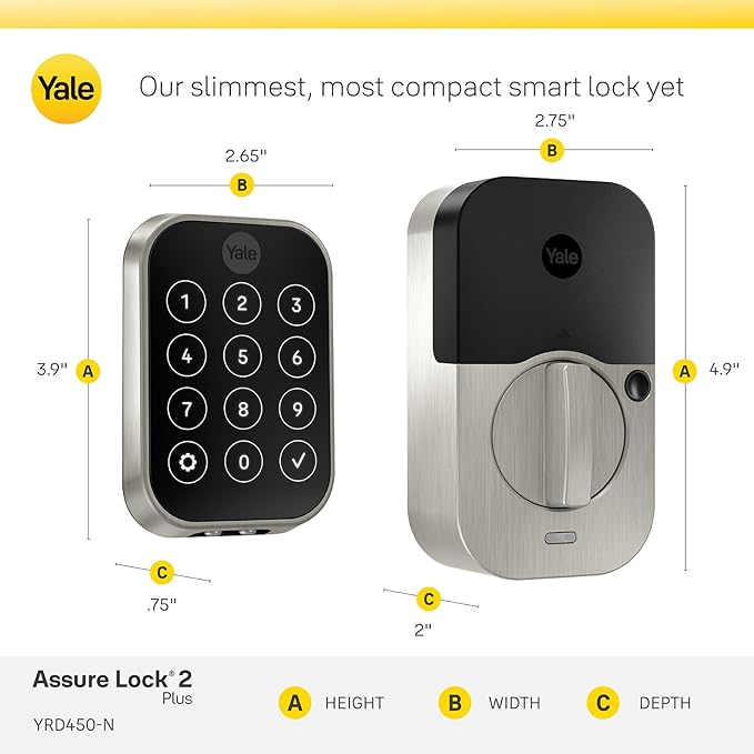 Yale Assure Lock 2 Plus Apple Home Keys, Nickel Keyless Entry Door Lock with Keypad for Code Entry Lock and Auto-Unlock (No Wi-Fi) Remote Access Requires Apple Home Hub via HomeKit, YRD450-N-BLE-619