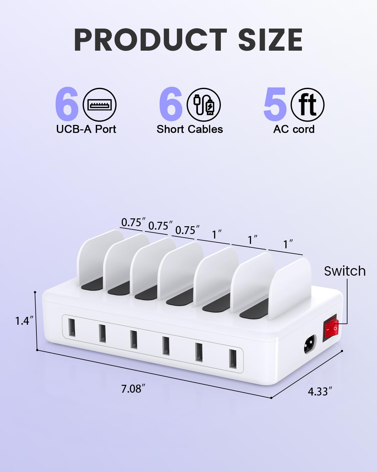 Charging Station for Multiple Devices Apple, CREATIVE DESIGN 50W Multi Charger Station with 6 USB Ports & 6 Cables, Charging Dock for Apple Android Phone iPad Kindle Tablet and Other Electronic