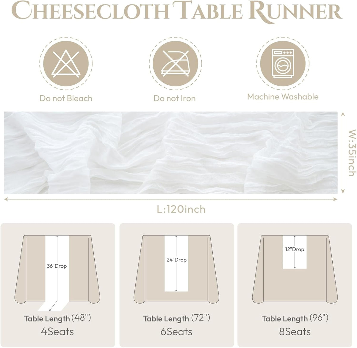 Sioloc Ivory White Cream Cheesecloth Table Runner Fall Autumn Decor for Home 10ft Table Cloth for Tea Wedding Birthday Party Baby Bridal Shower Halloween Thanksgiving