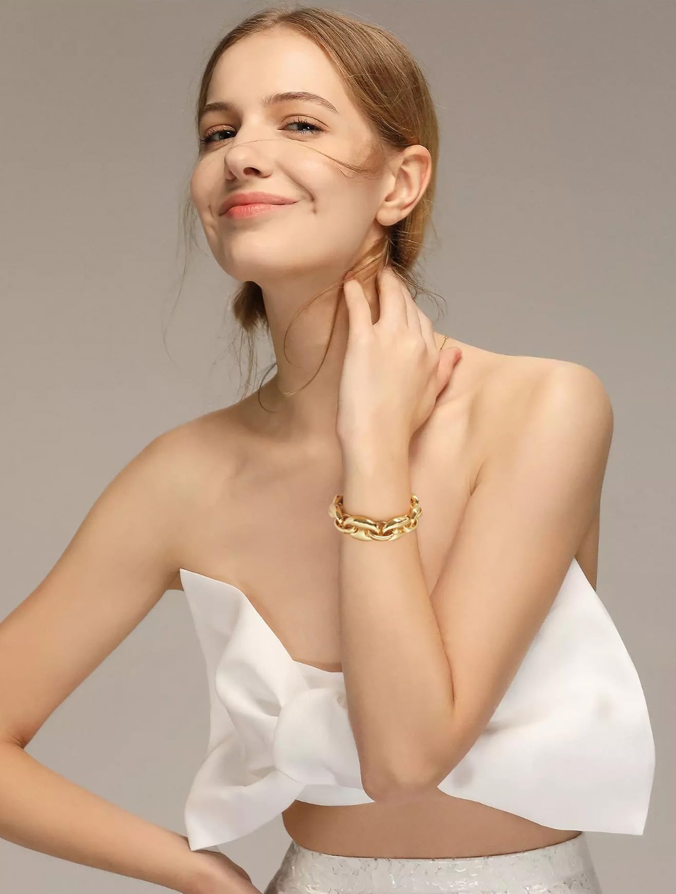 WOWORAMA Gold Chunky Chain Bracelet for Women Adjustable Elastic Stretch Bangle Bracelets Gold Thick Chain Statement Chunky Bracelet