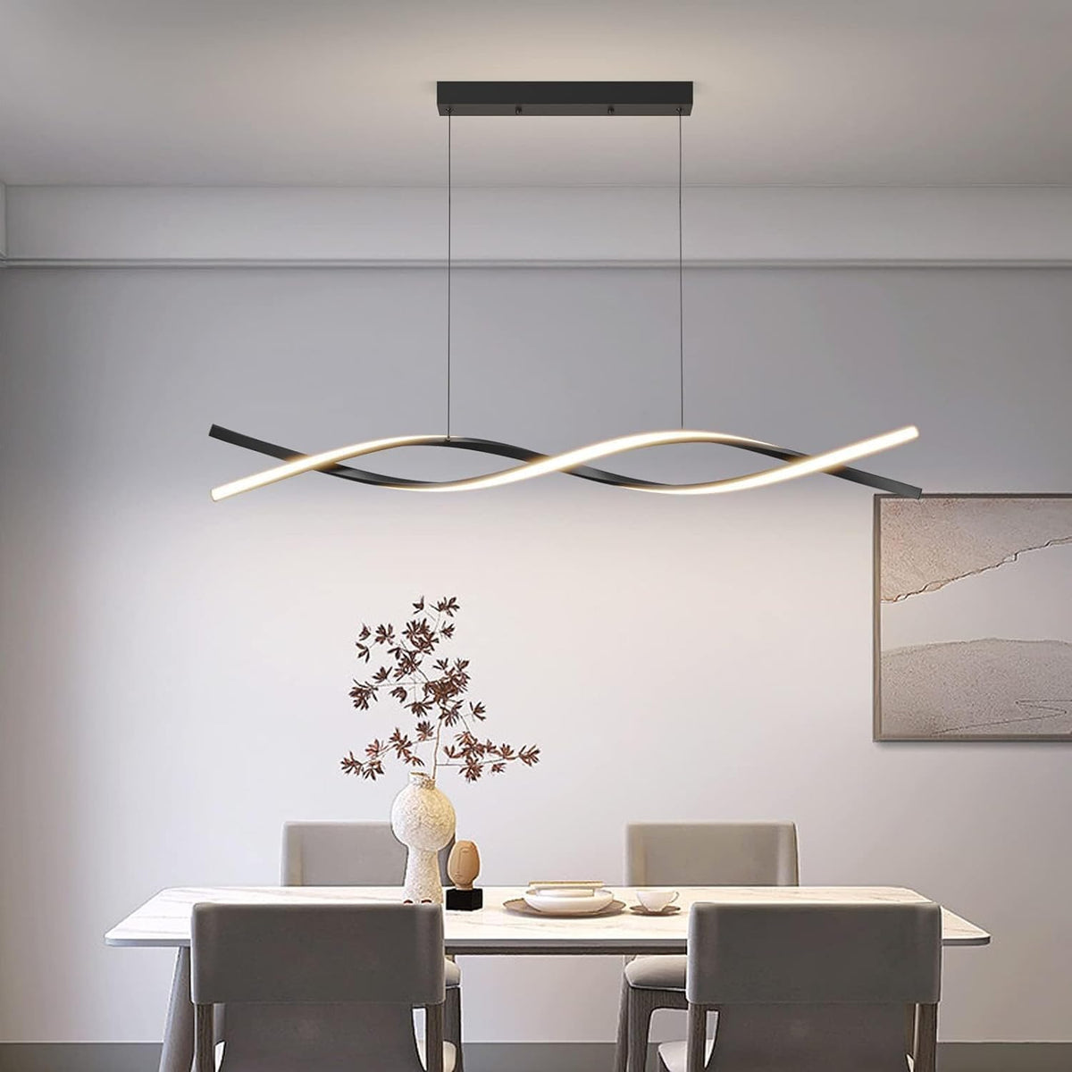 Modern Ceiling Chandelier Light, Acrylic Anti Flicker Pendant Lamp with Remote Control Dimmable 3 Color Mode & Brightness (Warm Cool Neutral Light) for Kitchen Bar Walnut
