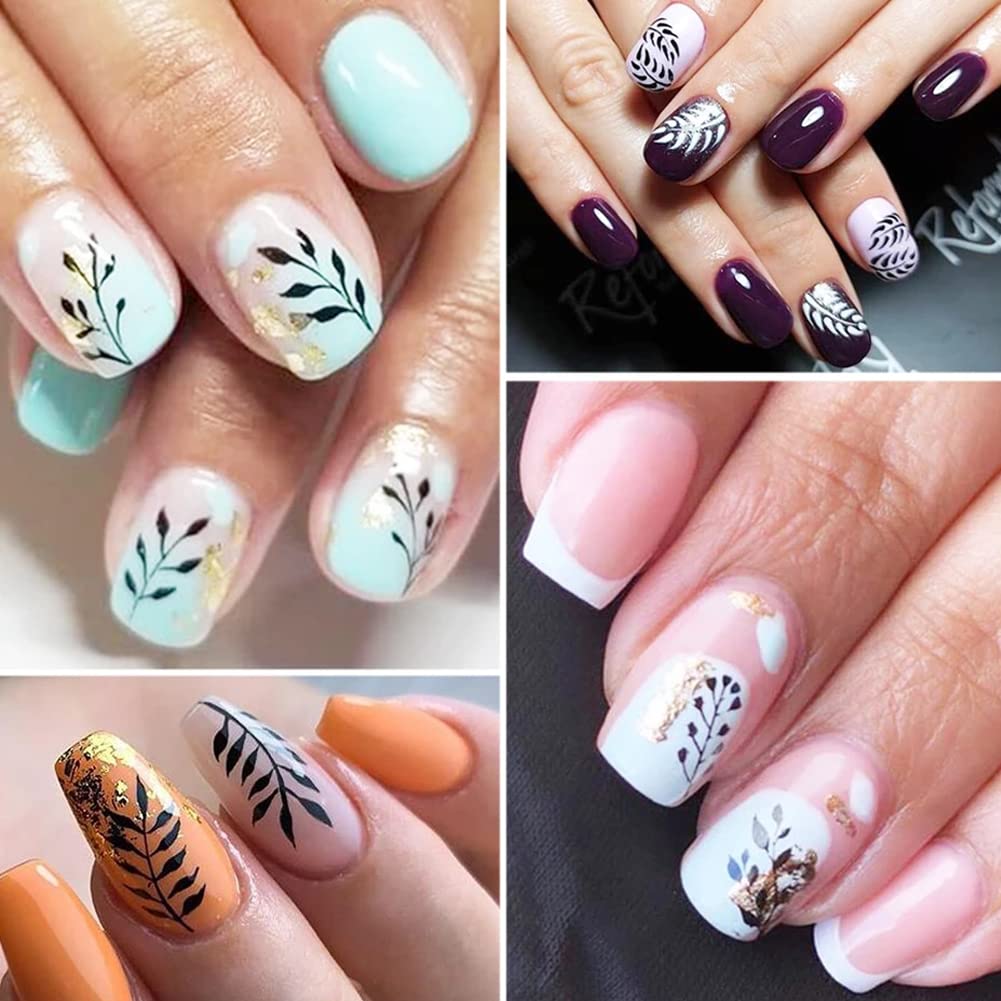 8 Sheets Fall Leaves Nail Art Stickers Gold Maple Leaf Self-Adhesive Nail Decals 3D Stickers Foil Autumn Maple Nail Designs Laser Shiny Manicure Tip Fall Nail Decorations for Thanksgiving Day Supplies