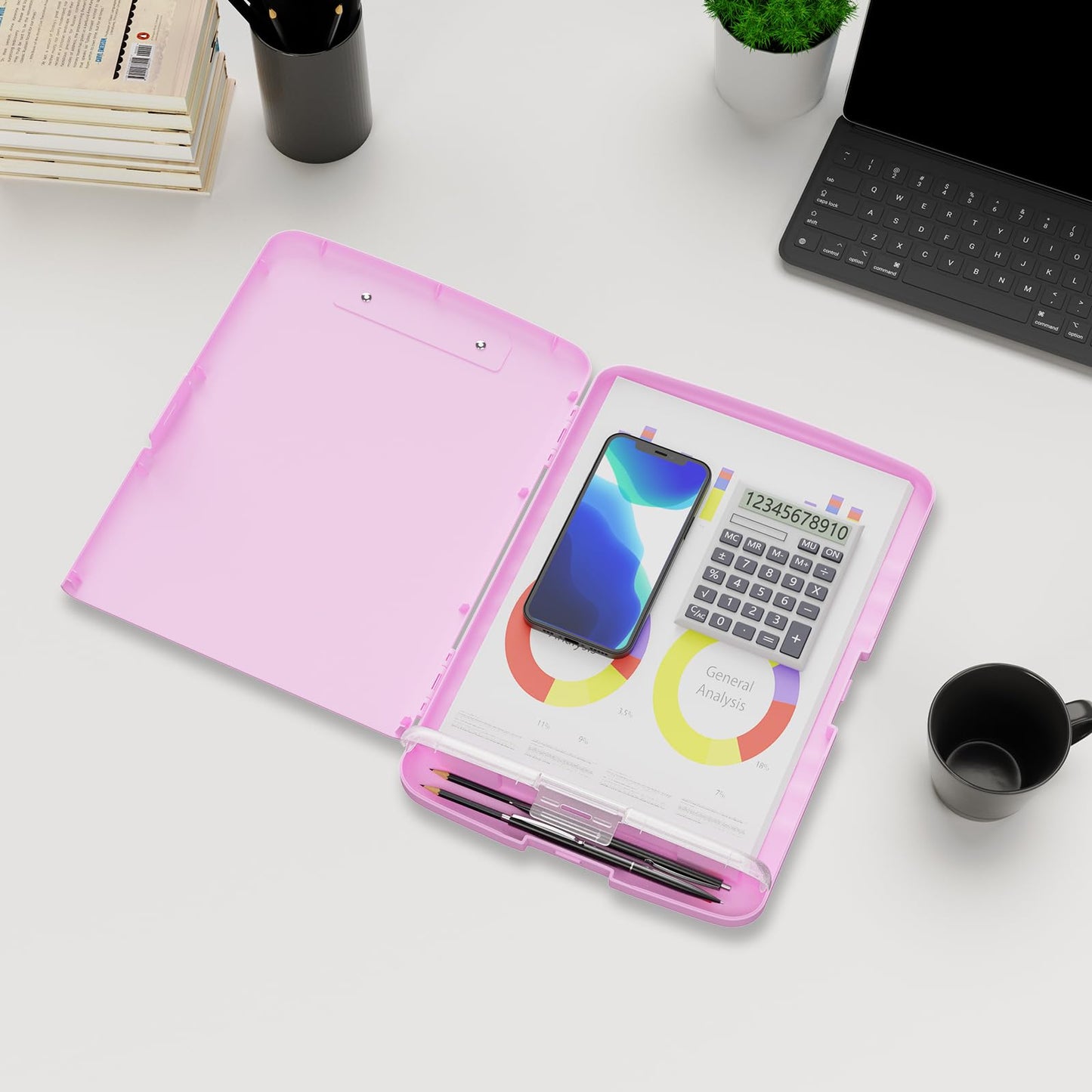 Plastic Clipboard with Storage, 8.5 x 11 Storage Organization Box Side-Opening, Heavy Duty Clip Board with Pen Holder and Paper Folder for Nurses, Teachers, Office & School Supply, Dark Pink