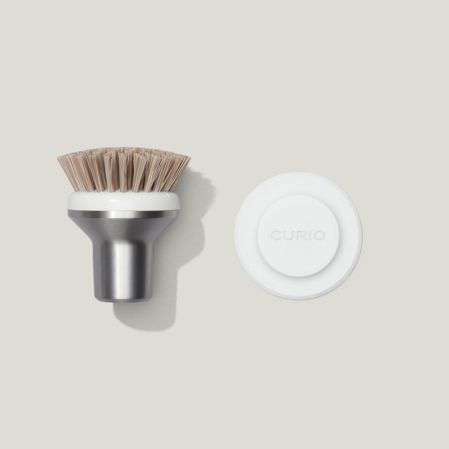 Curio Home Goods Ionic Palm Brush, Magnetized to Stand Upright, Stainless Steel with Replaceable Head, Silver