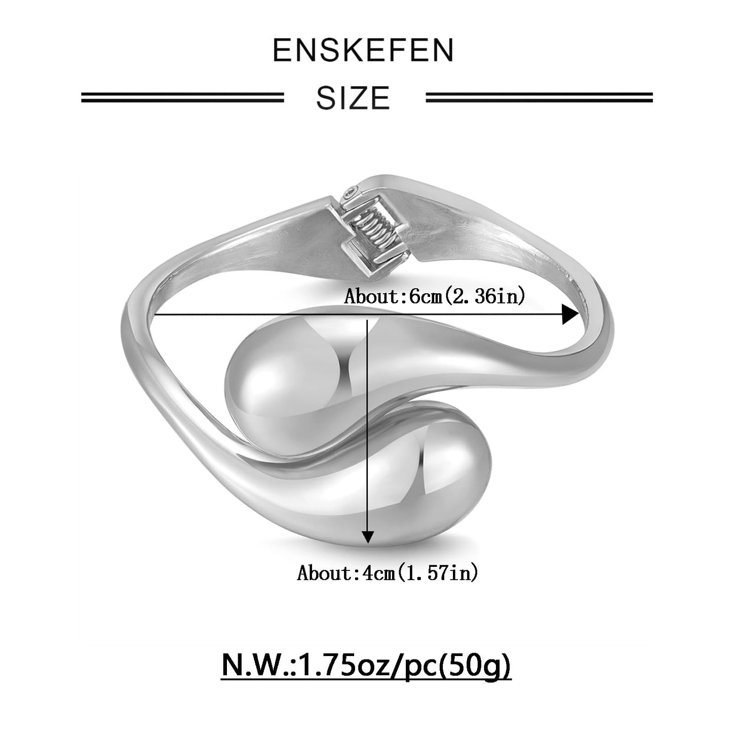 ENSKEFEN Silver Teardrop Cuff Bracelets for Women Chunky Hinged Waterdrop Bangle Bracelets Thick Silver Cuff Bangles Bypass Bracelet Statement Arm Cuffs Bracelet Fashion Jewelry