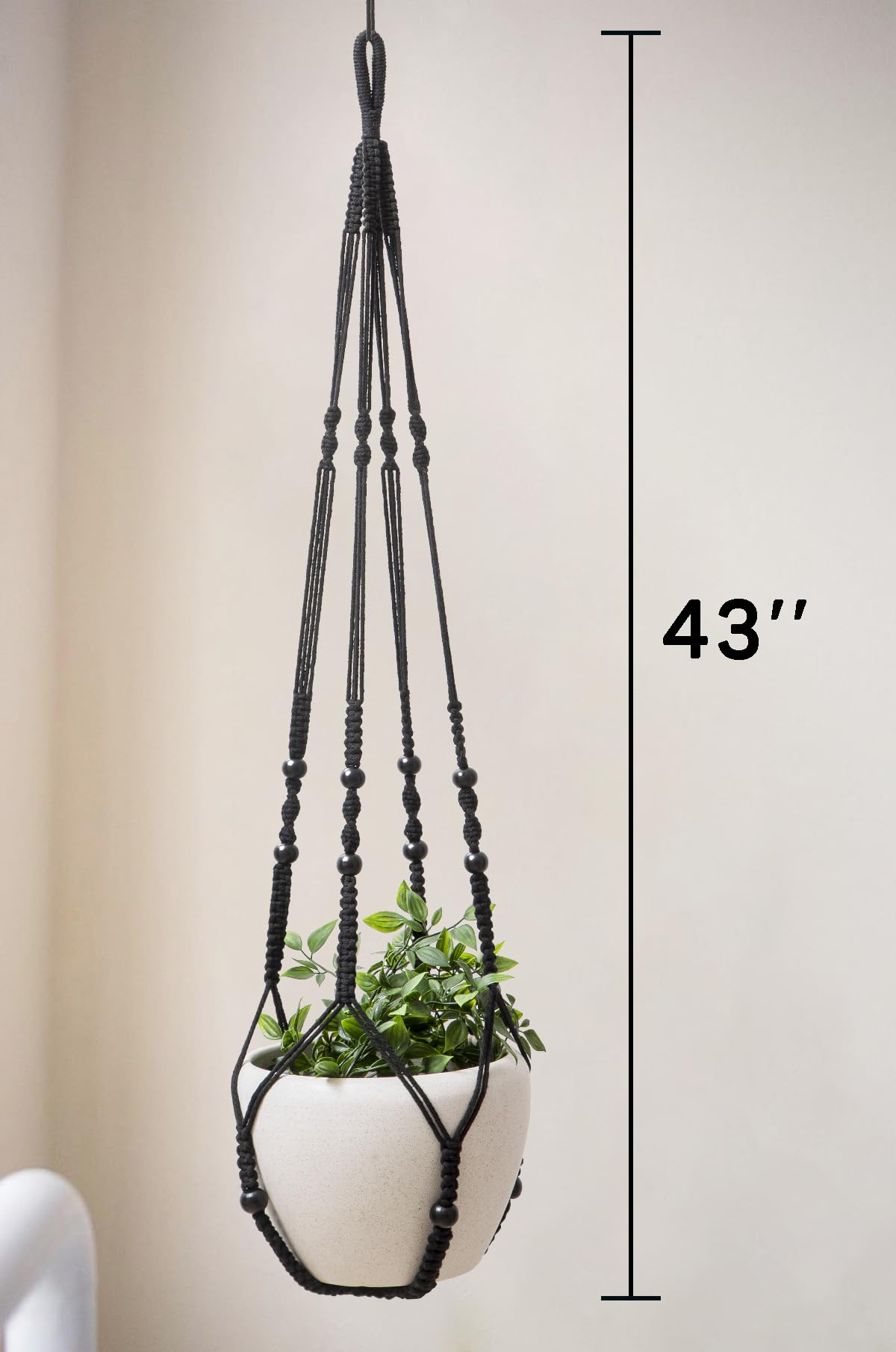 WXS-CHALL 43 Inch Macrame Plant Hanger Indoor, Large Size No Tasselss Crochet Cotton Rope Hanging Planter Basket, Decorative Flower Pot Holder for Boho Home Decor (with 2 Hooks)