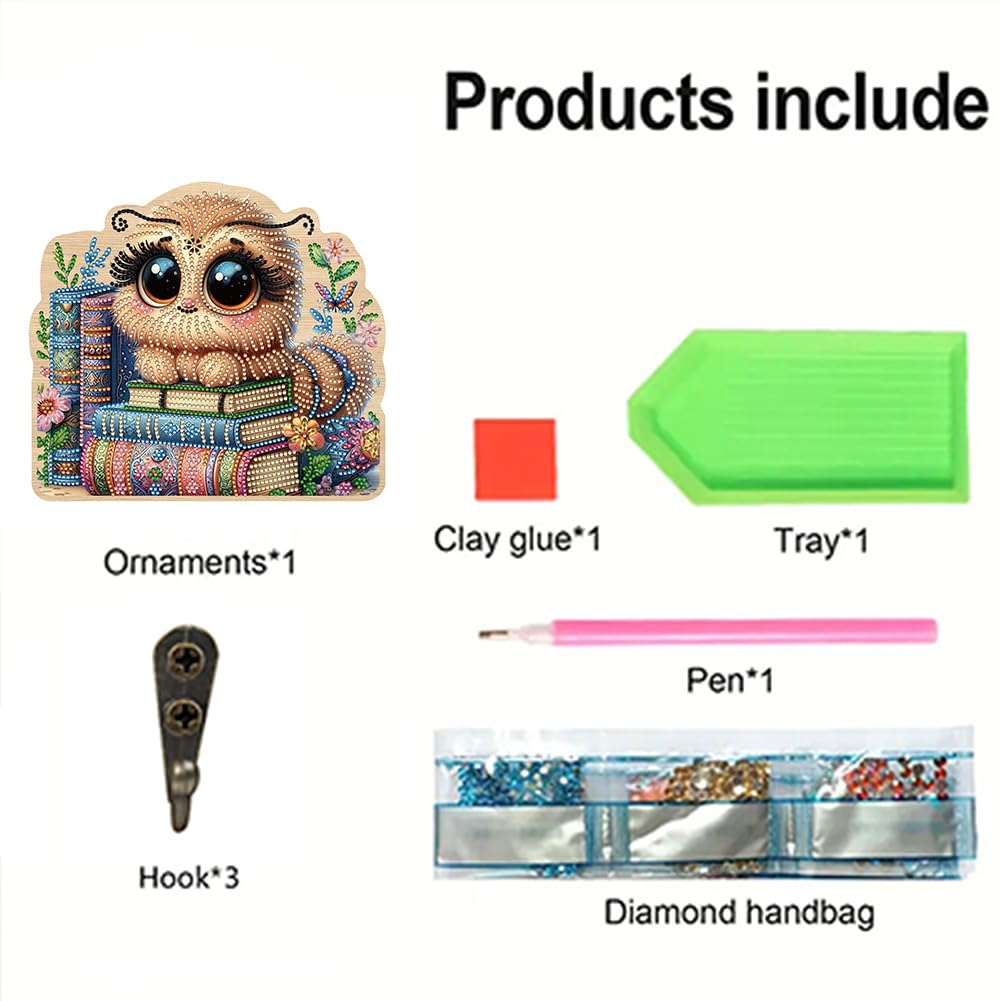 Diamond Art Pianting Key Holder, Cute Caterpillar Wall Organizer with 3 Hooks & Adhesive Backing, DIY Entryway Decor for Keys, Unique Functional Craft Gift for Women, Home Office Organization