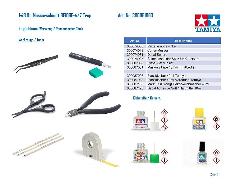 Tamiya 300061063 – 1: 48 WWII Model Set Messerschmitt BF109E-4/7 Trop