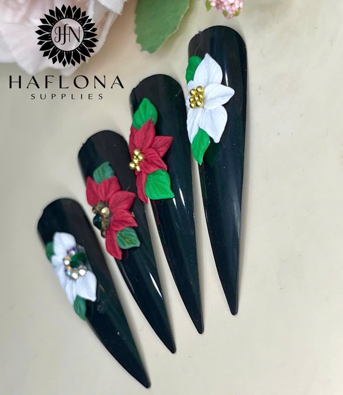 Set 8Pcs 3D Acrylic Christmas Flower Nail Art Charms - Medium Flowers Handmade by Acrylic Powder for Salon Nails Deco (8pcs Medium Christmas Flowers)