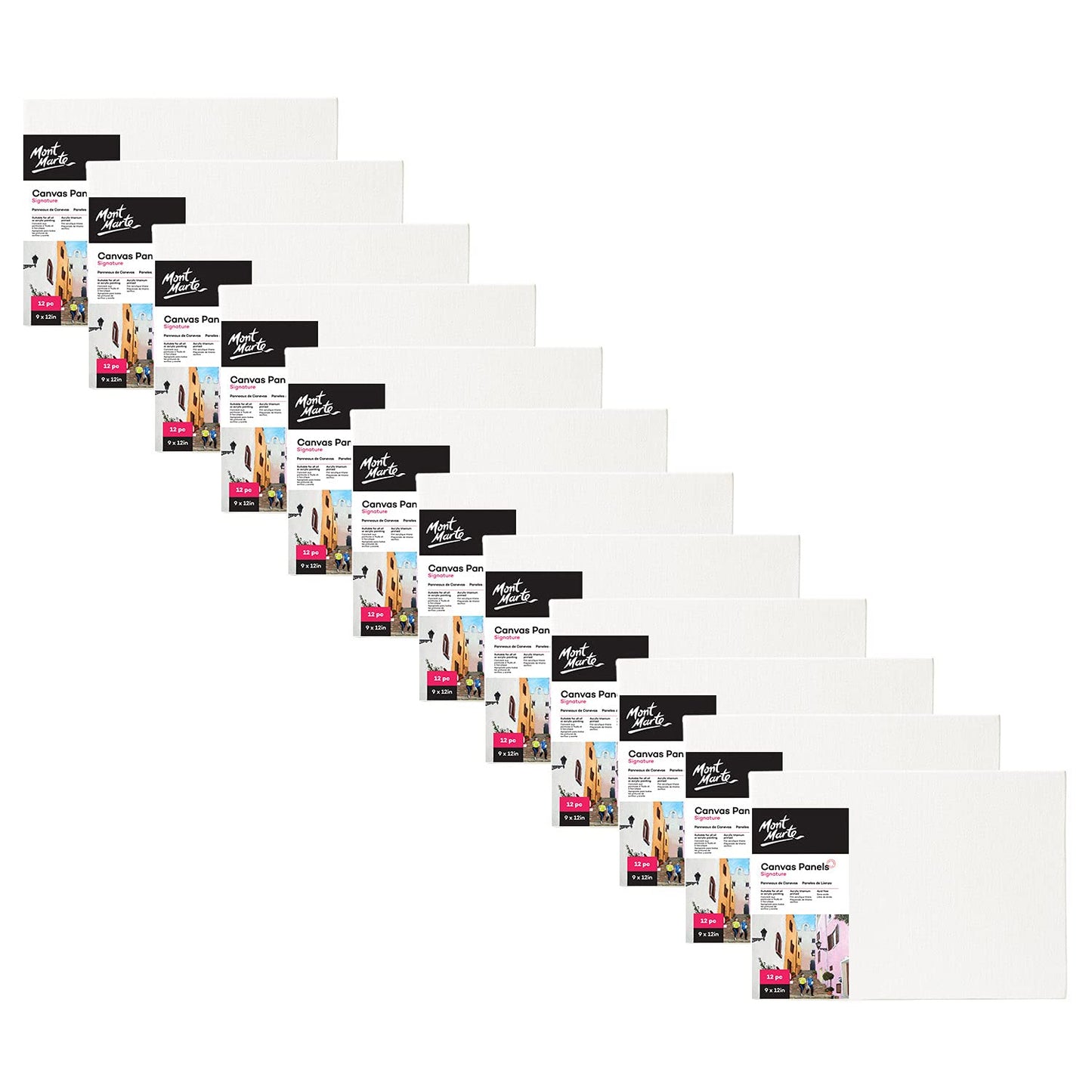 Mont Marte Canvas Panel (pack of 12), 9 X 12 inches, Canvas Panel Great for Students to Professional Artists