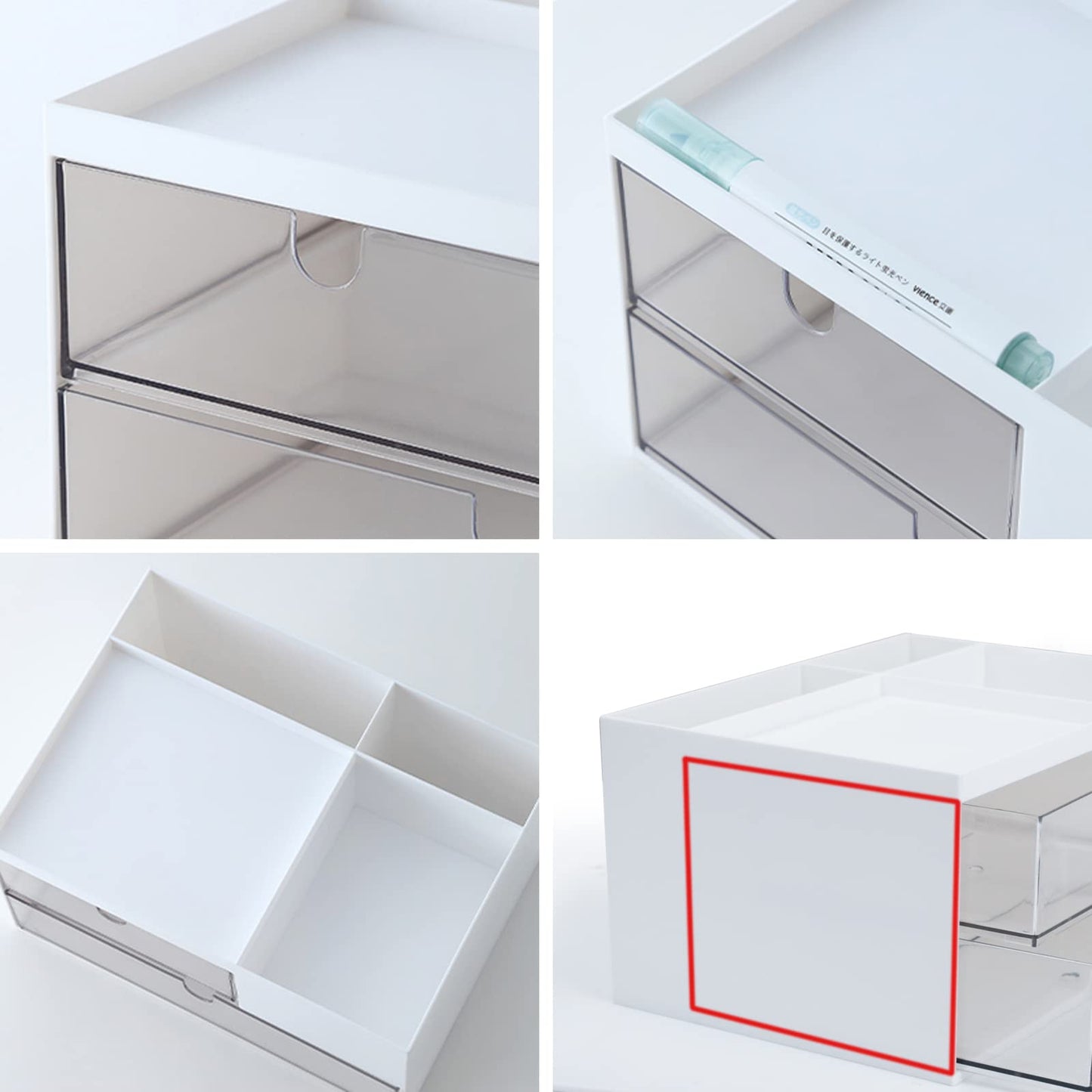 Desk Drawer Organizer, Desk Storage Box with 2 Drawers and 4 Compartments, Multifunctional Desk Accessories & Countertop Organizers for Office School Home (White)