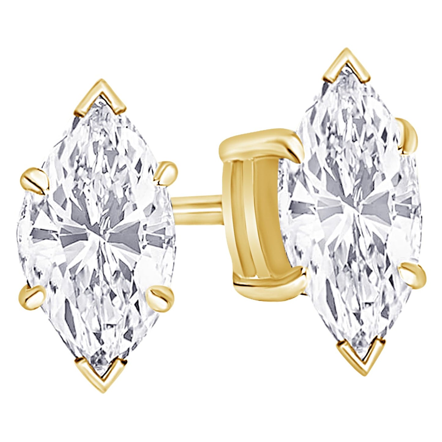 14K Yellow Gold 0.5 Carat Marquise Shape LAB GROWN Diamond IGI Certified Stud Earrings for women 4 Prong Push Back (E/F Color VS2/SI1 CLARITY)
