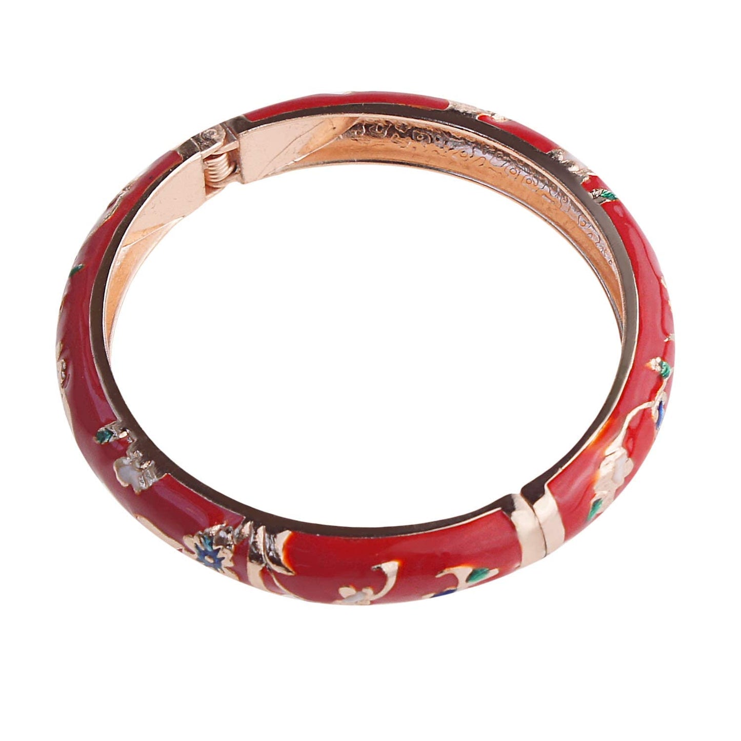 UJOY Indian Jewelry for Women Rose Enameled Flower Bracelets Set Cloisonne Cuff Bangle 55A111-55B31 red