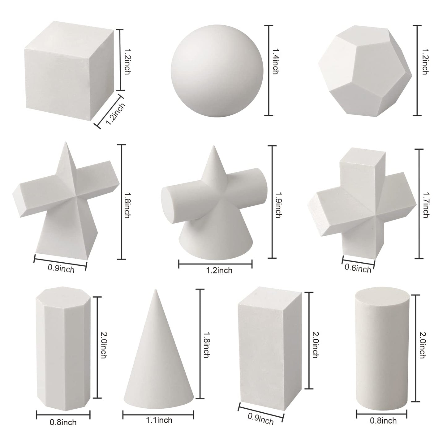3D Gypsum Geometry Sketch Drawing Model Mini Art Crafts Geometry Mold 10 Pcs Resin Shapes Sketch Basic Form Learning Tools Home Decor Drawing Practice Sculpture Props, 1.2 Inch to 2 Inch