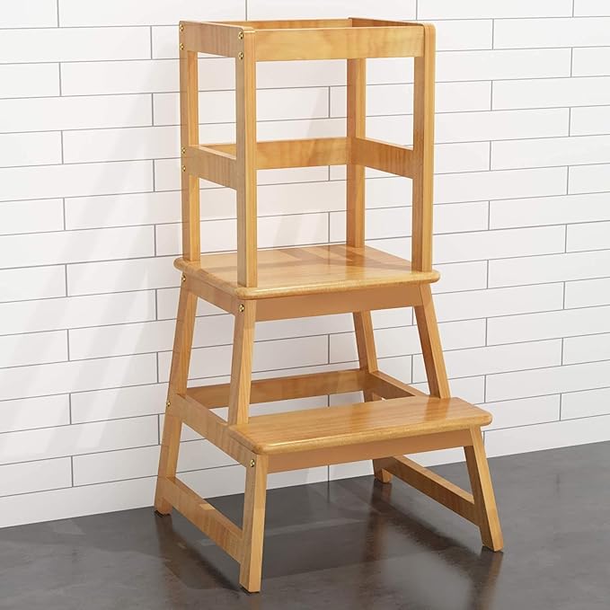 Kitchen Step Stool for Kids and Toddlers with Safety Rail, Kids Step Stool Standing Tower Learning Stool for Bathroom& Kitchen