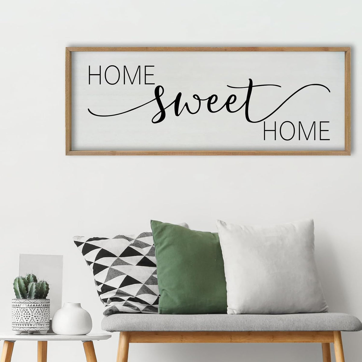 SRSZHIYUE Home Sweet Home Sign 40"x15" for Farmhouse Rustic Large Family Living Room Over Couch Modern Horizontal Wall Decor, Wood Framed Plaques Art Decorative (Wood)