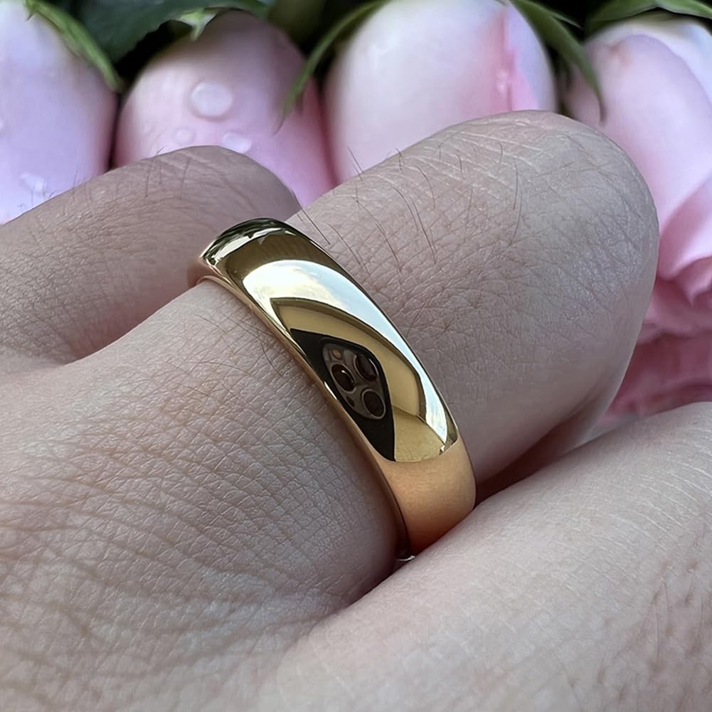 TUTISS 6mm Gold Tungsten Rings for Men Women Engagement Wedding Bands Domed Polished Comfort Fit Size 10