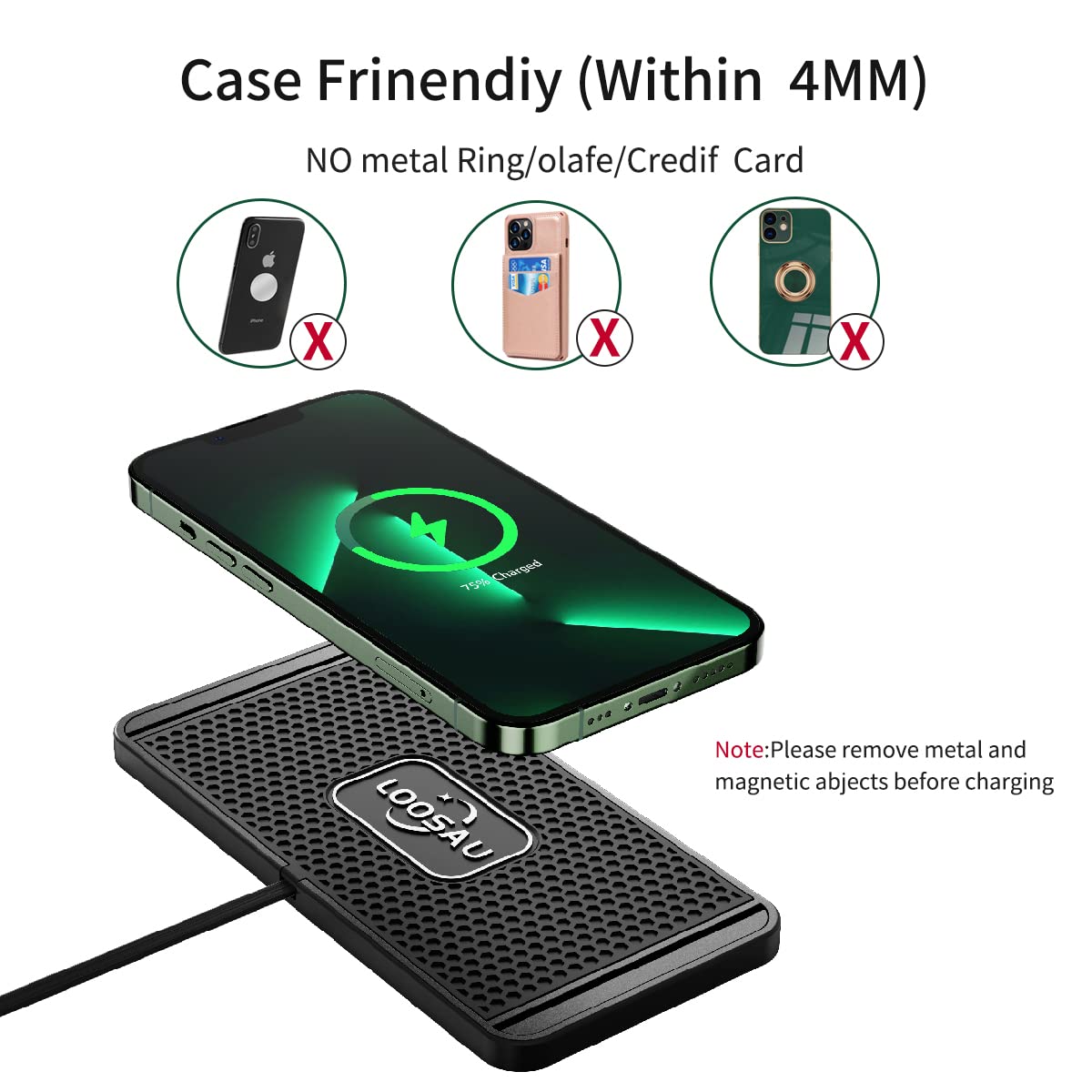LOOSAU Wireless car Charger Charging pad 15w Non Slip FastCharger for car Wireless Phone Charger for Android for iPhone 11/12/13/14/15/16 /17 Pro Max Xs,Samsung Galaxy S20, S10+ Note 9,LG