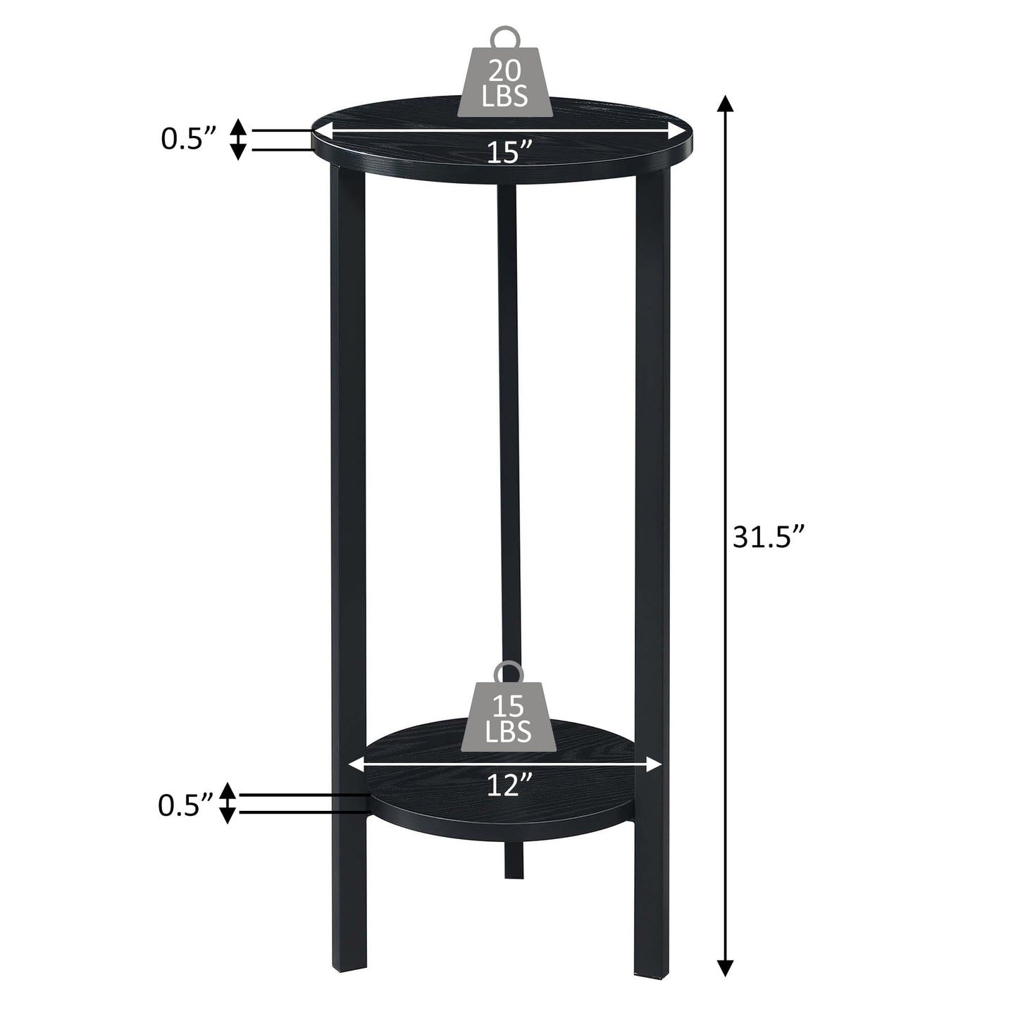"Convenience Concepts Graystone 31"" Plant Stand, Faux Birch / Black" (111253)
