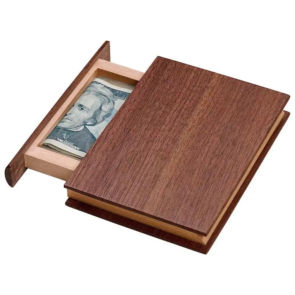 Bits and Pieces Puzzle Box Brain Teasers - Wooden Puzzle Boxes with Hidden Compartments for Cash and Gift Cards, Jewerly Boxes (Mini Book Box)