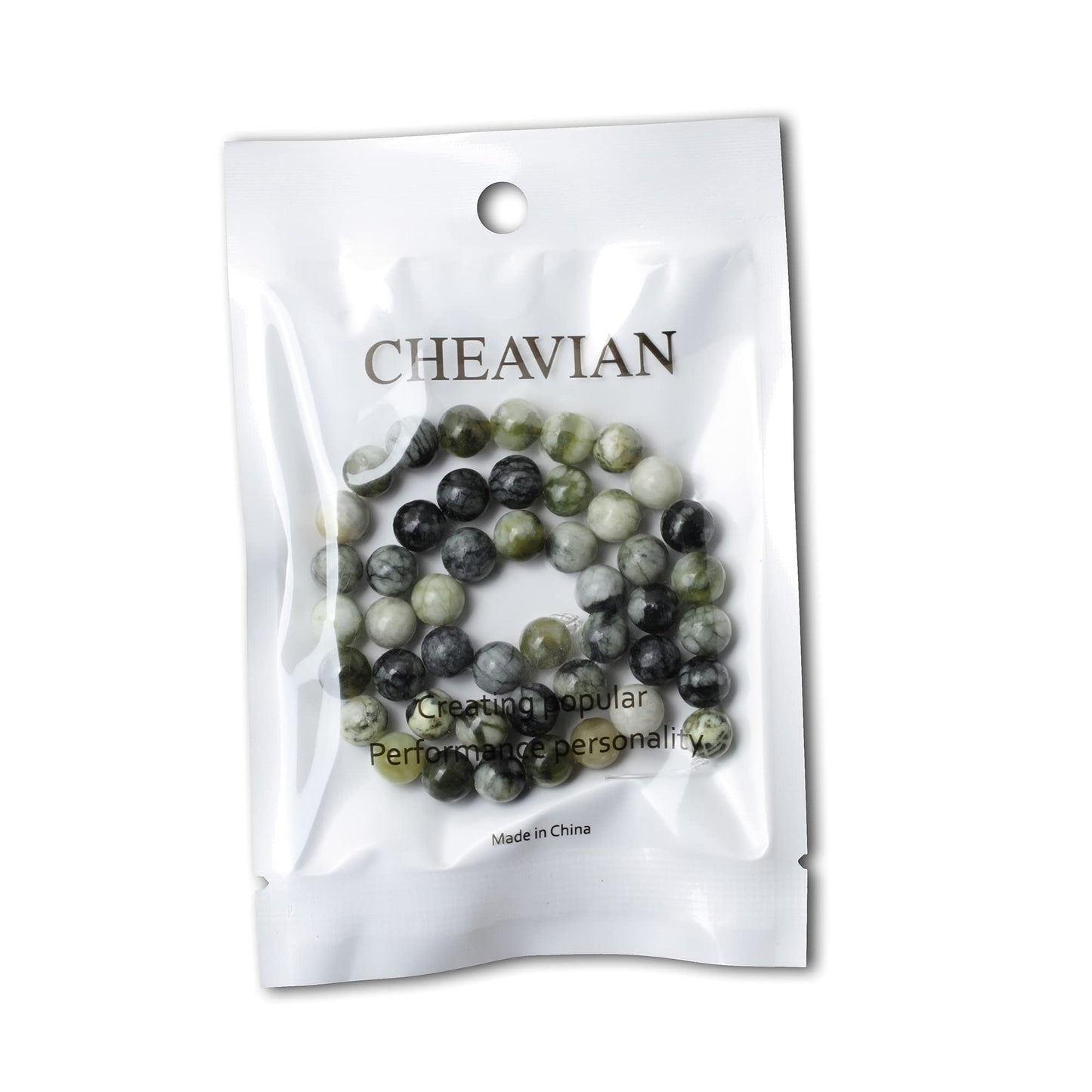CHEAVIAN 45PCS 8mm Natural Green Vine Jasper Round Loose Beads for Jewelry Making 1 Strand 15"
