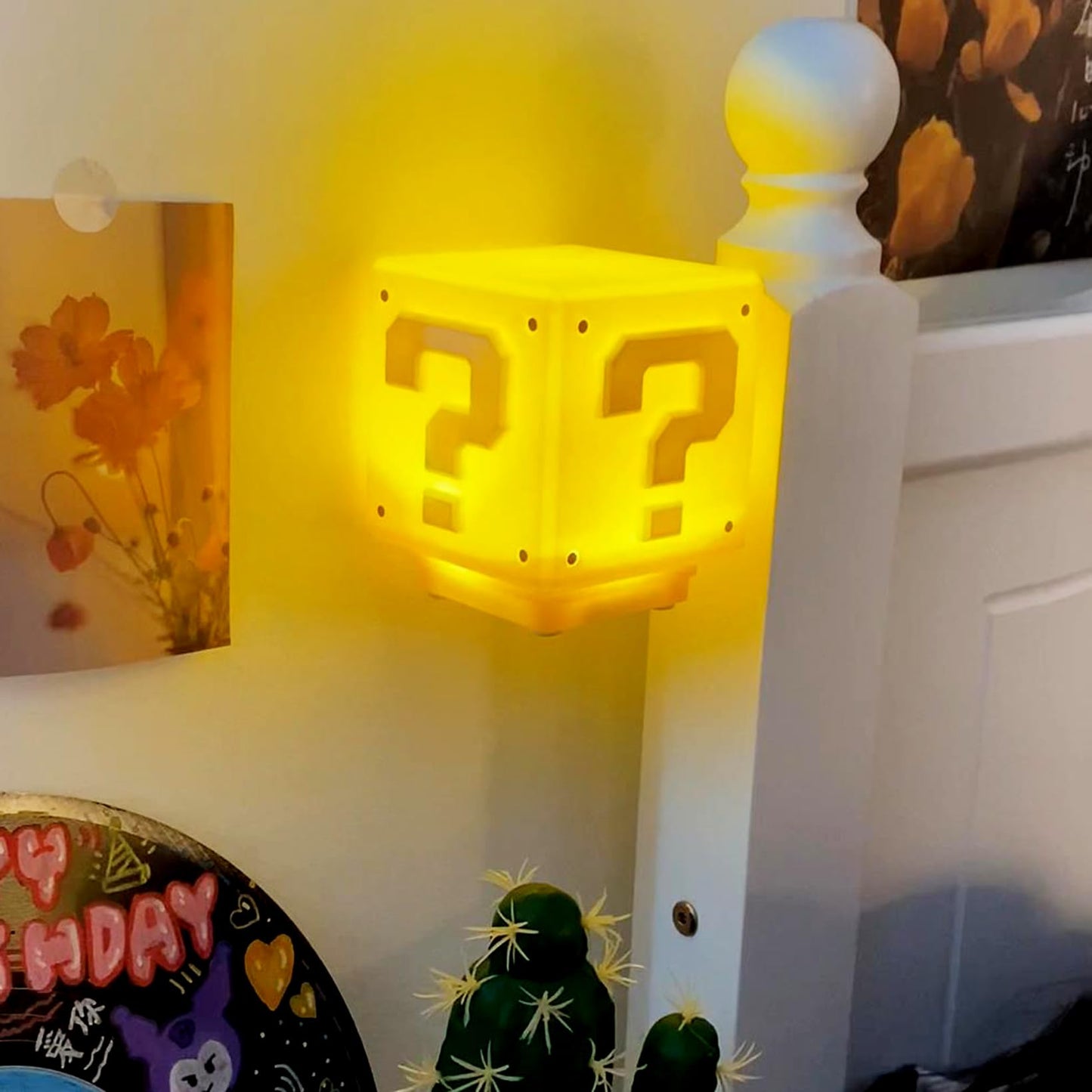hopanrel Super Bros Question Block Lamp,Square LED Night Light with USB Cable,Table Lamp with Play Game Coin Sound Effect,Bedside Lamp Decor Toy Gift for Boy Girls