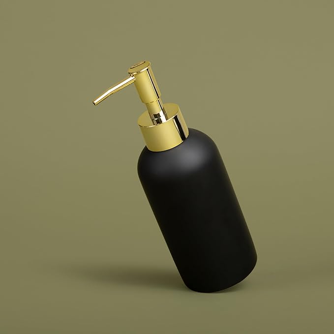 Essentra Home Matte Black Liquid Soap Dispenser with Gold Pump for Bathroom, Bedroom or Kitchen. Great for Hand Lotions and Essential Oils. 10 Fluid Ounce - Matte Black Collection.