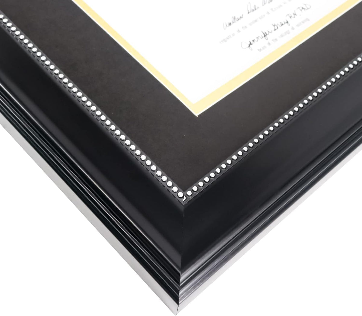 GraduationMall 8.5x11 Diploma Frame with Black over Gold Mat or Display 11x14 Document without Mat, UV Protection Acrylic, Black with Silver Beads