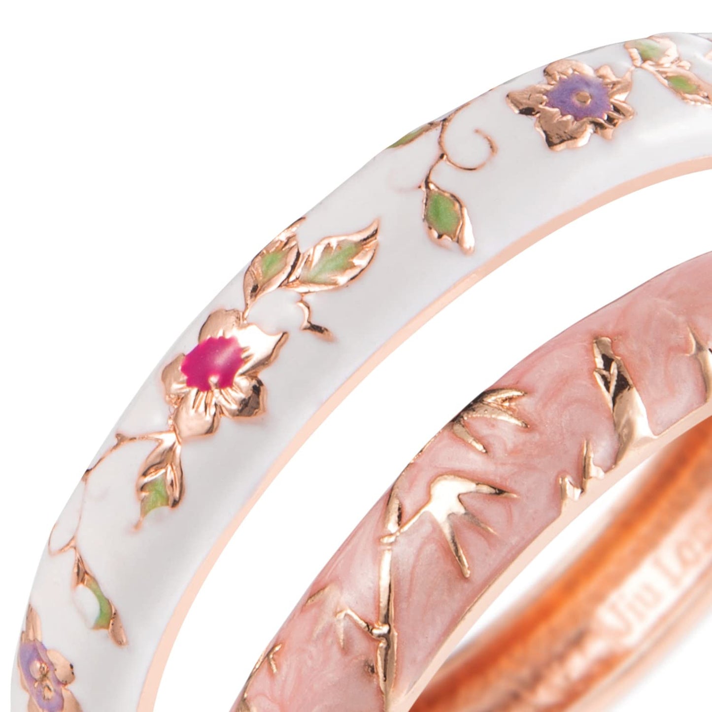 UJOY Elegant Bracelet Plated Enameled Jewelry Spring Hinge Metal Cuff Cloisonne Bangles Set Gift Box Packed 55A117 White Pink