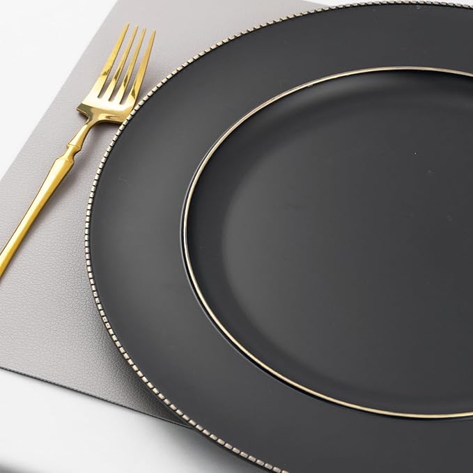 MAONAME Black Charger Plates, 13" Plastic Round Charger for Dinner Plates, Plate Chargers Set of 12, Beaded Table Chargers for Wedding, Table Setting