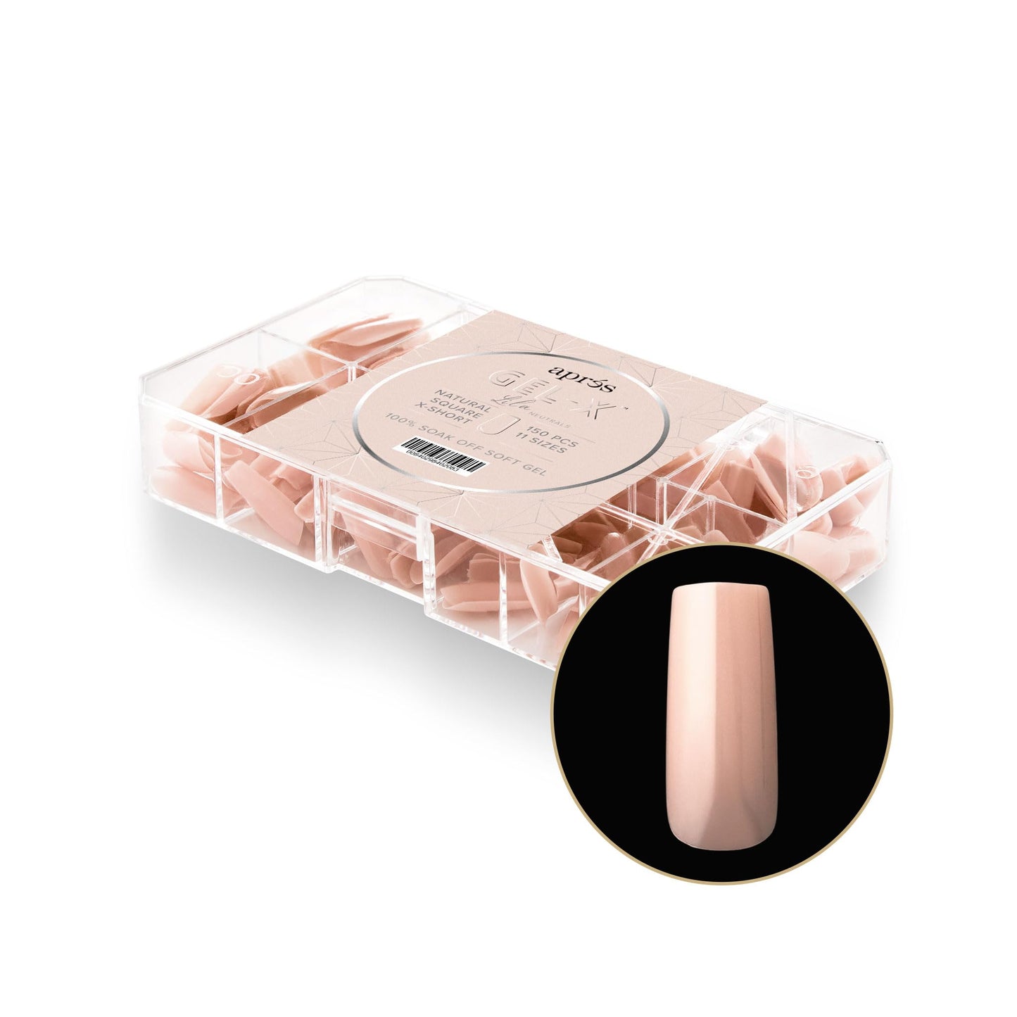 Apres Neutrals Gel-X Lila Box Of Nail Tips, 11 Sizes 00-9, Soft Gel Nail Tip Box, Nail Extensions (150pcs) (Natural Square Medium, 150pcs)