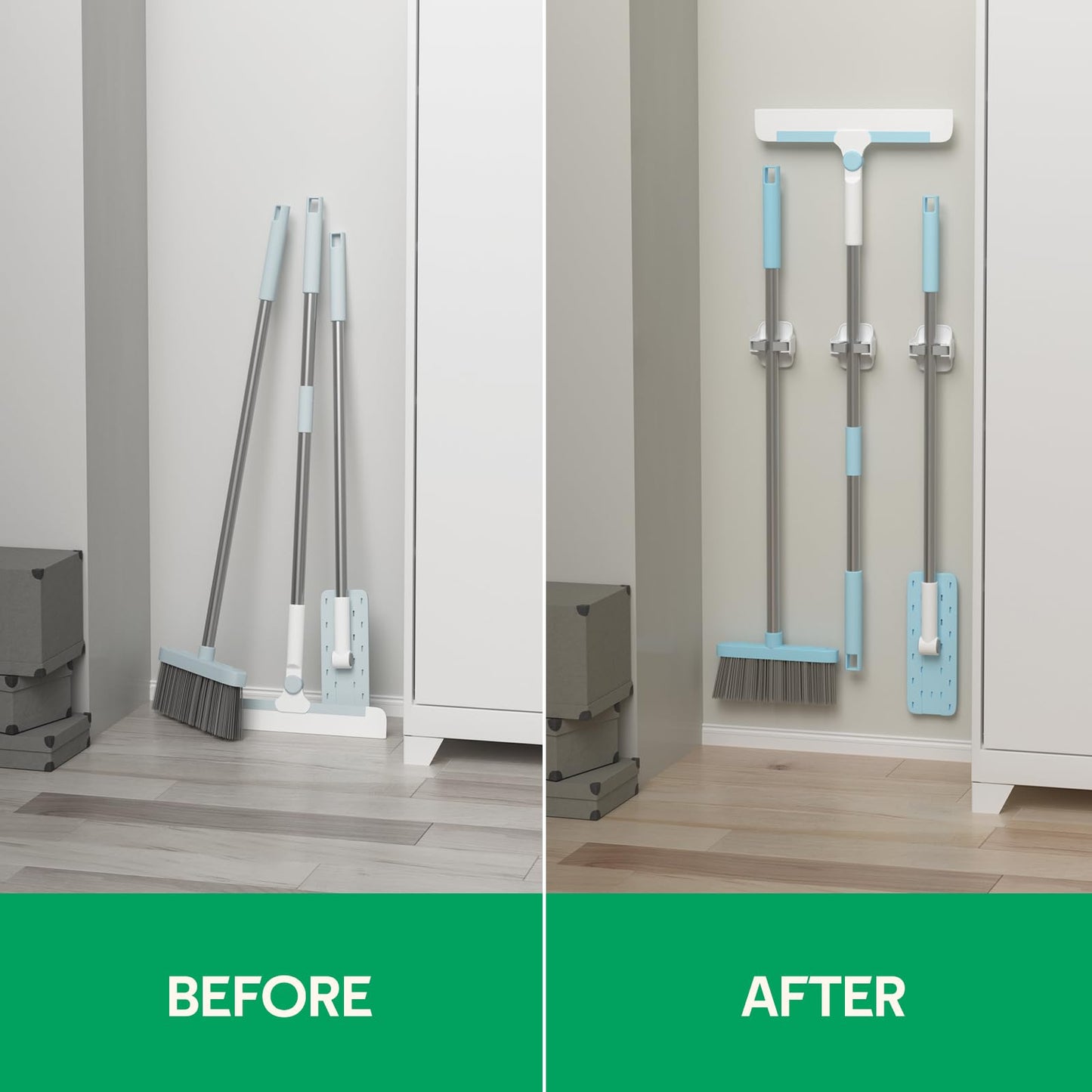 Broom Holder Wall Mount Mop Grippers organizer wall hanging (5 Count)