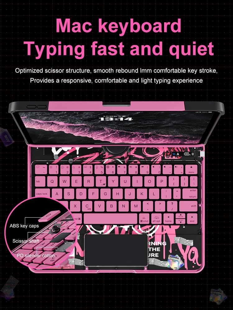 KARTICE Case with Wireless Keyboard Compatible with iPad 10th 2022 10.9 inch, Multi-Touch Trackpad, 7 Color Backlight, 360° Rotating Stand with Pencil Holder for 10th, Excludes iPad and Pencil