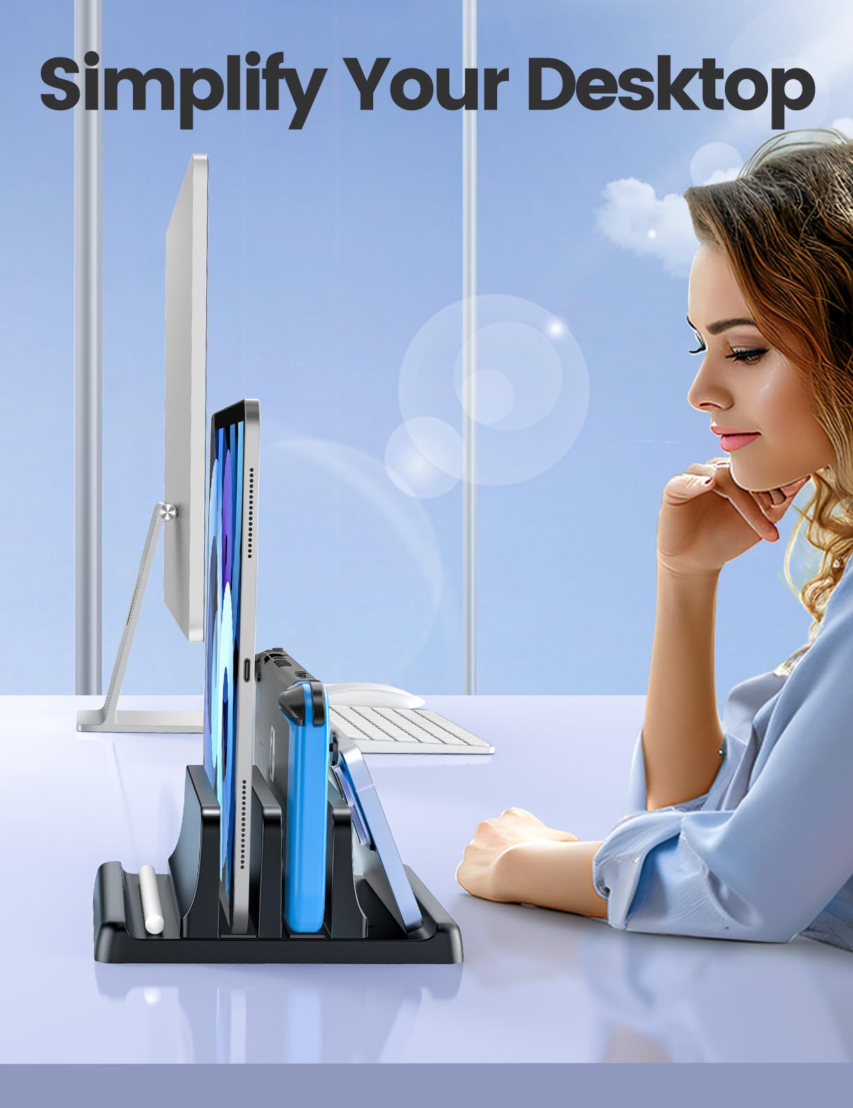 Vaydeer Vertical Laptop Stand for Desk,Dual Slots Plastic Laptop Holder with Space Saving 4-in-1 Design,Adjustable Laptop Organizer Storage Supports for MacBook,Mac,HP,Dell,Microsoft Surface,Lenovo