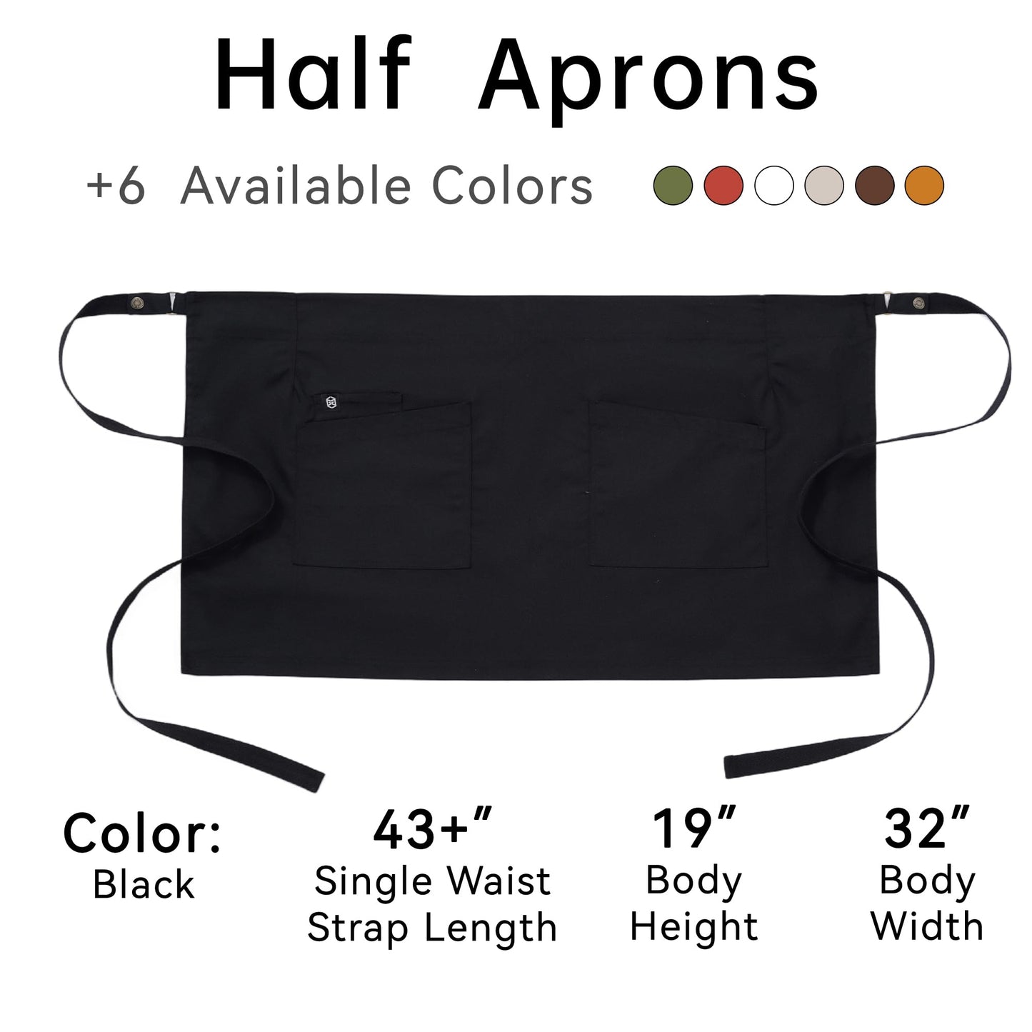 Guolamy Unisex Waist Apron Half Bistro Apron Server Aprons with Pockets Waterproof 4251BY(Black,1Pack
