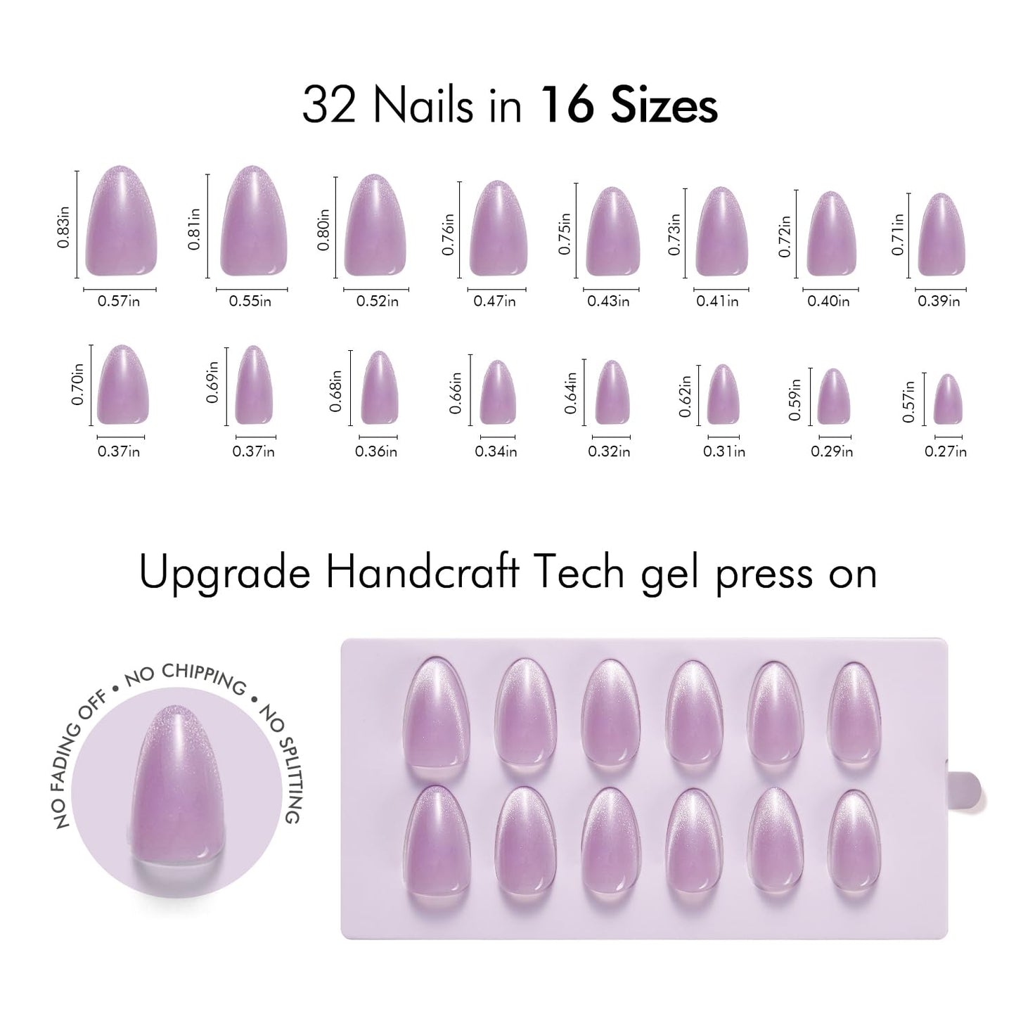 Vsalon Press On Nails Short Almond, Purple Cat Eye & Nude Pink Cat Eye Press On Nails