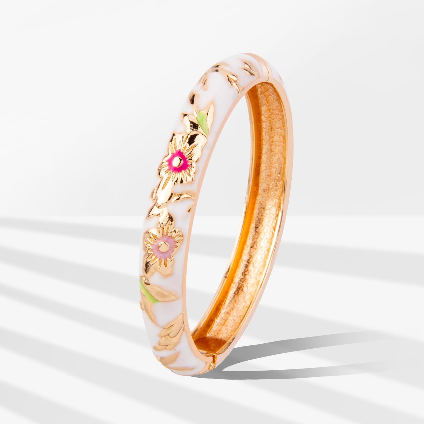 UJOY Flowers Bracelet Multi-Colors Cloisonne Wedding Jewelry Gift Women Enameled Bangles Opening Hinged 55A103 White