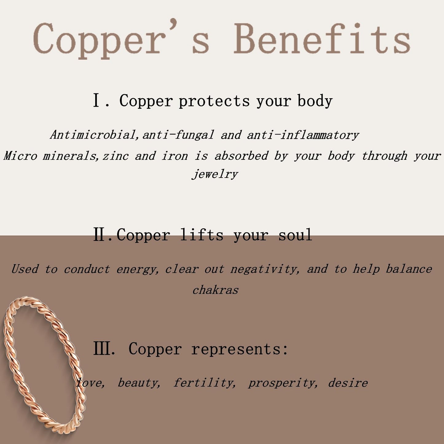 LIU JUN Copper Tensor Ring For Women, Pure Copper Tensor Solid Twisted Handmade Health Rings Set For Women Men Fashion Energy Jewelry Gifts (pure copper, 8)