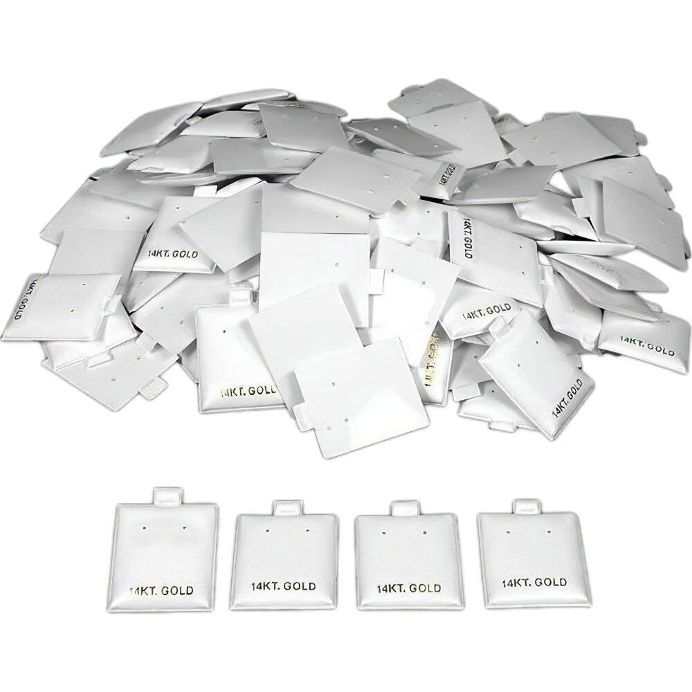 FindingKing 100 14K Gold White Earring Puff Cards Case Display 1.5"