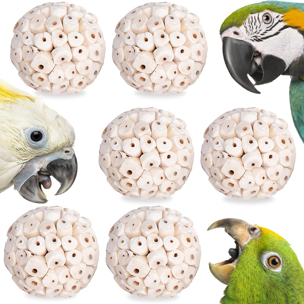 SevvyNaut 6 Pack Bird Toy Sola Balls, Natural Parrot Soft Chew Shredding & Foraging Toy, Bird Foot Balls for Cockatiel Conure Quaker Budgie Parakeet Bunny Guinea Pig Chinchilla Rabbit