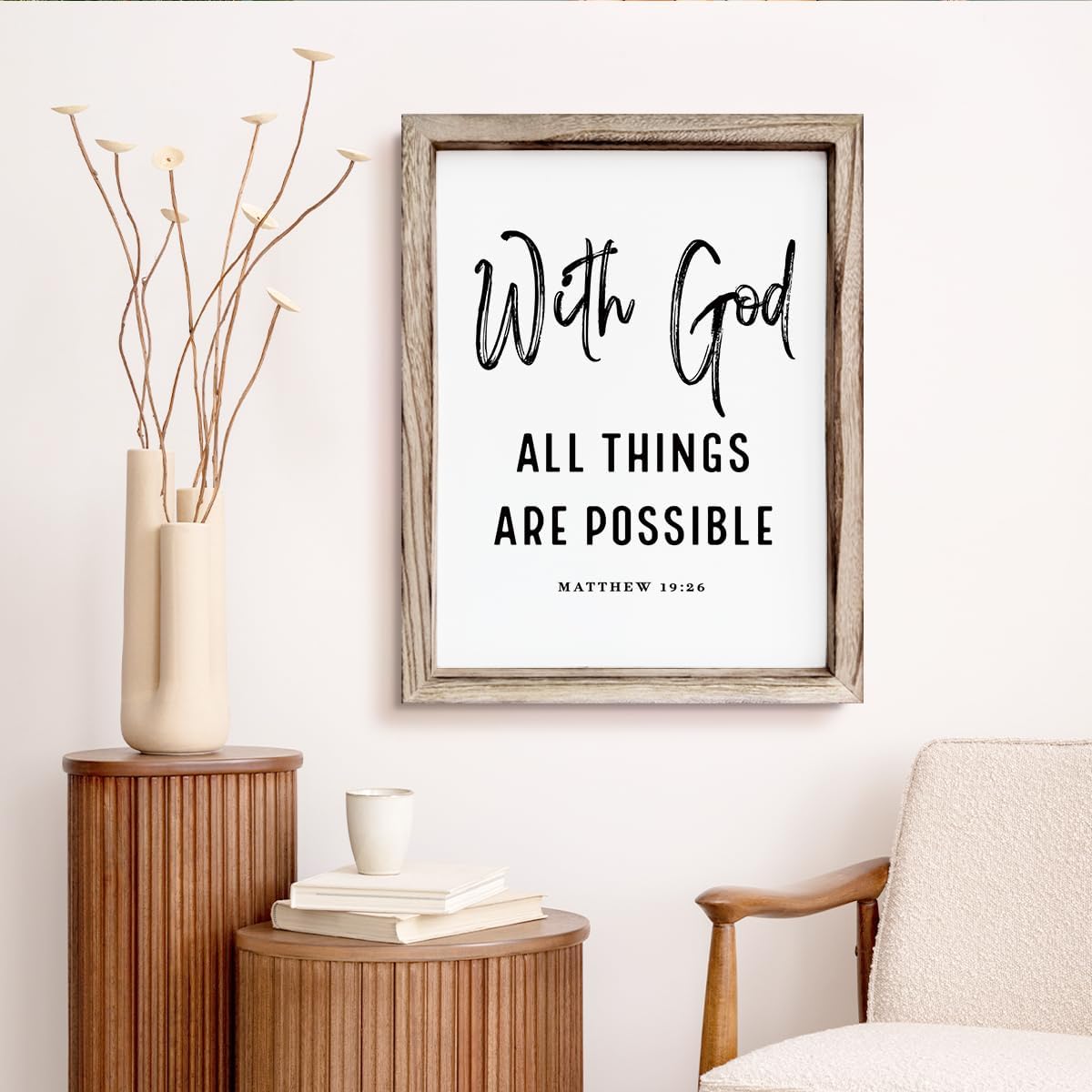 Christian Wooden Wall Signs, Religious Home Decor, Farmhouse Decor for Home Office, Christian Gift, Hanging Framed Wall Plaque 15 * 11.5 inches, With God All Things are Possible Sign