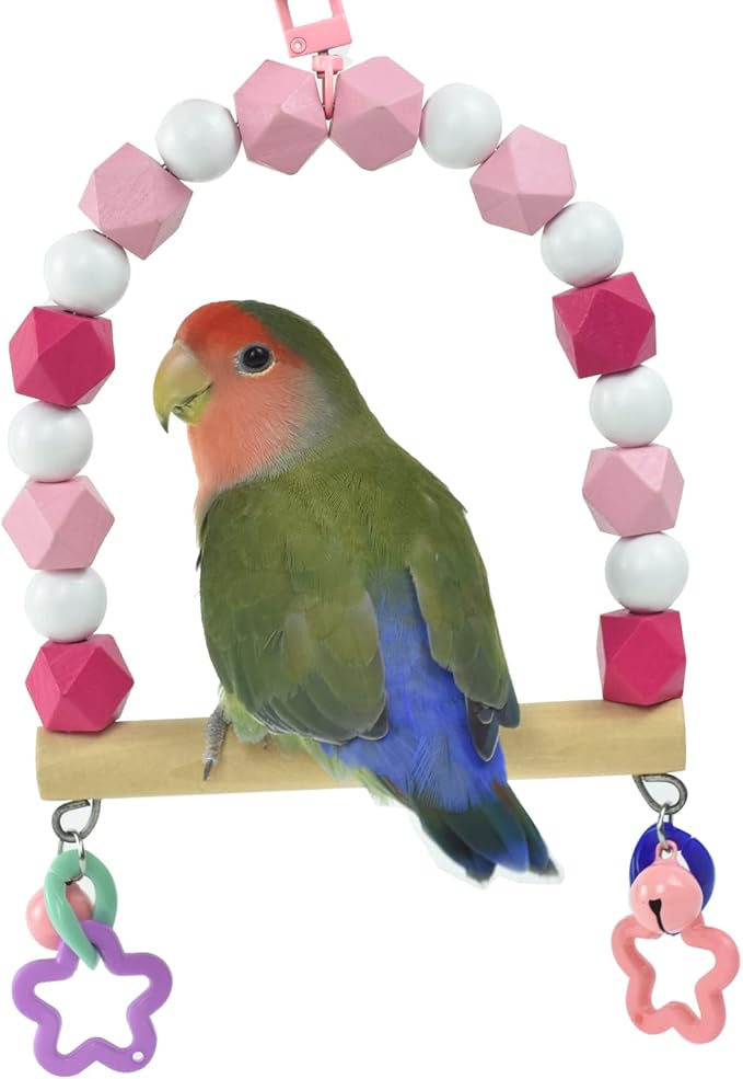 Wooden Bird Swing Perch for Parakeet, Small Birds Hanging Cage Stands